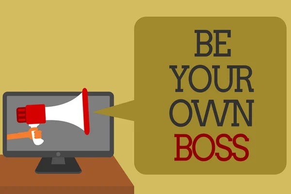 Text sign showing Be Your Own Boss. Conceptual photo Entrepreneurship Start business Independence Self-employed Social media network convey lines messages ideas computer screen use