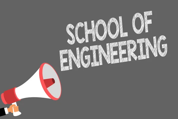 Text sign showing School Of Engineering. Conceptual photo college to study mechanical communication subjects Symbols speaker alarming warning sound indications idea announcement