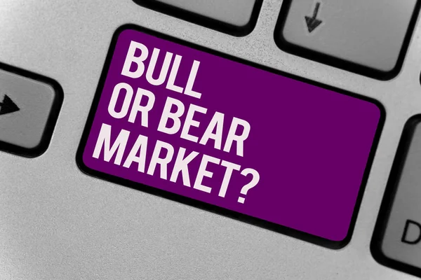 Text sign showing Bull Or Bear Market question. Conceptual photo asking someone about his marketing method Keyboard key office typing class work click assign button computer program