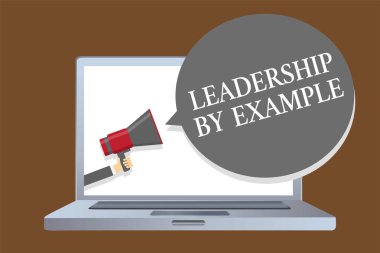 Liderlik tarafından örnek gösterilen metin işareti. İnsanlar için kavramsal fotoğraf Becoming rol modeli var büyük nitelikleri Laptop masaüstü hoparlör uyarı ses Duyurular göstergesi fikir endişe verici