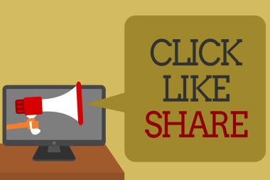 Metin işaret gösterilen gibi paylaşım'ı tıklatın. Online sosyal medya ağı ağ medya takip Internet kavramsal fotoğraf paylaşımı iletmek satırları iletileri fikirler bilgisayar ekran kullanımı