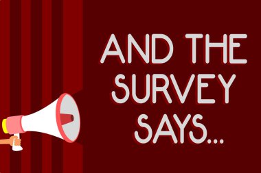 El yazısı metin ve Survey Says... İşin anlam kavramı anket ve getirmek sonuçlarını başkalarıyla Duyurular göstergesi fikir endişe verici uyarı ses sembolleri hoparlör konuşmak