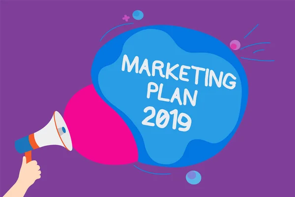 Writing note showing Marketing Plan 2019. Business photo showcasing schedule defining brand selling way in next year Convey messages ideas sound speaker announcement cloudy pattern design