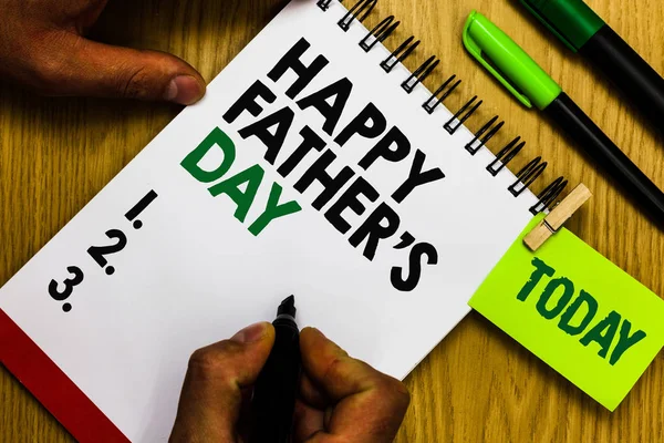 Handwriting text Happy Father s is Day. Concept meaning time of year to celebrate fathers all over the world Diary pen notepad ring pen marker pointer script daily work handwriting