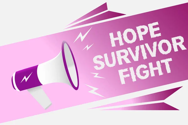 Writing note showing Hope Survivor Fight. Business photo showcasing stand against your illness be fighter stick to dreams Loud speaker convey message ideas multiple text lines logo type design