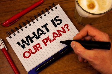 Word metin ne olduğunu bizim Plan soru yazma. İş kavramı misyonu amaç gündem Strategize beyin fırtınası el için kavramak siyah kalemi ahşap Resepsiyon kırmızı kalem Not defteri Fuar Görüntüleri metinler kahve