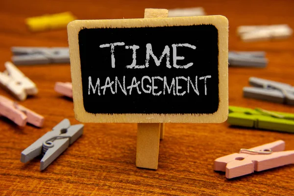 Konceptuella Hand Skriva Visar Time Management Företag Foto Skylta Schema — Stockfoto