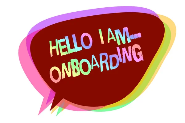 Señal Texto Que Muestra Hello Onboarding Conceptual Foto Diciéndole Persona —  Fotos de Stock