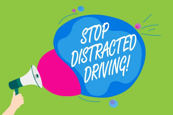 Текст Почерка Stop Distracted Driving Концепция Означает Просить Осторожным Рулем — стоковое фото