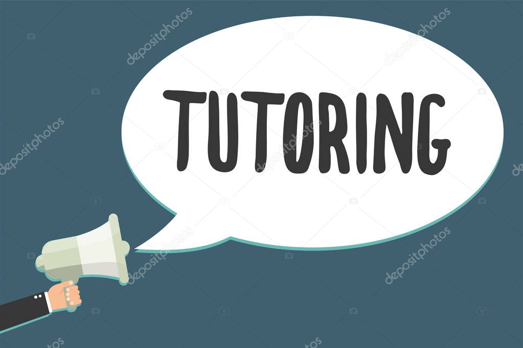 Conceptual hand writing showing Tutoring. Business photo showcasing An act of a person employed to administer knowledge to someone Megaphone loudspeaker scream idea talk talking speech bubble