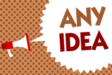 Word yazı metni herhangi bir fikir. Durumunuzda veya sorun megafon hoparlör konuşma balonu mesaj turuncu arka plana noktalı resim hakkında düşünceleri varsa soran insanlar iş kavramı