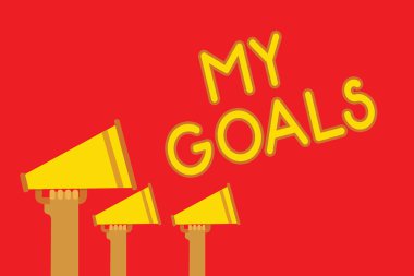 Kavramsal el My gol gösterilen yazma. İş fotoğraf gelecek ya da bir kişi konuşma konuşmak mikrofon hoparlörler yüksek sesle çığlık elde etmek için taahhüt istenilen sonucu vitrine dinle