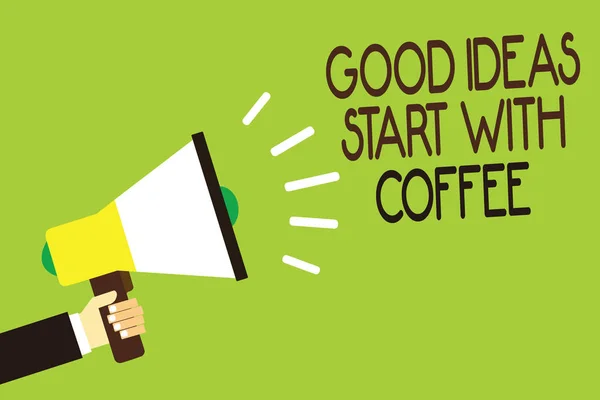Koncepcyjne Zapasie Pismo Wyświetlono Dobre Pomysły Start Kawy Formacie Prezentującym — Zdjęcie stockowe