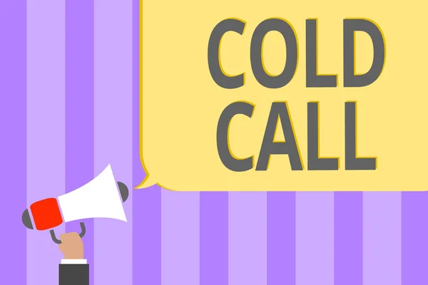 Text sign showing Cold Call. Conceptual photo Unsolicited call made by someone trying to sell goods or services Megaphone loudspeaker loud screaming scream idea talk talking speech listen