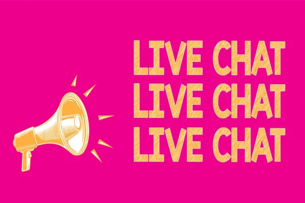 Text sign showing Live Chat Live Chat Live Chat. Conceptual photo talking with people friends relatives online Megaphone loudspeaker pink background important message speaking loud