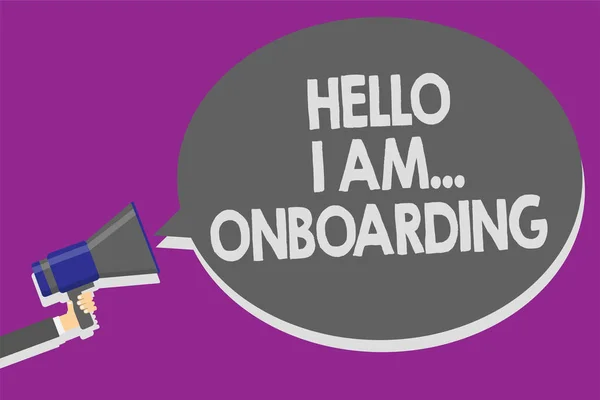 Hello Onboarding Концепция Означает Говорить Человеку Находитесь Корабле Самолете Человек — стоковое фото