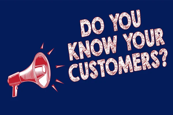 Word 编写文本你知道你的客户的问题 有一个伟大的背景关于客户的商业概念扩音器扬声器蓝色背景重要信息大声说话 — 图库照片