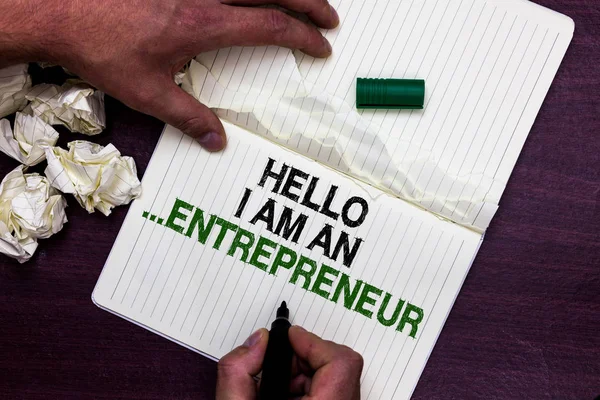 Signo Texto Que Muestra Hello Entrepreneur Persona Foto Conceptual Que — Foto de Stock