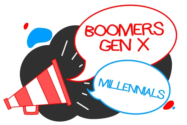 Signe Texte Montrant Boomers Gen Millennials Photo Conceptuelle Généralement Considérée — Photo