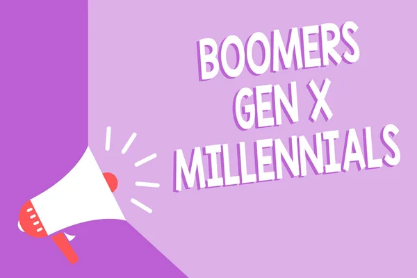 Word Tekst Boomers Gen Millennials Schrijven Businessconcept Voor Algemeen Beschouwd — Stockfoto