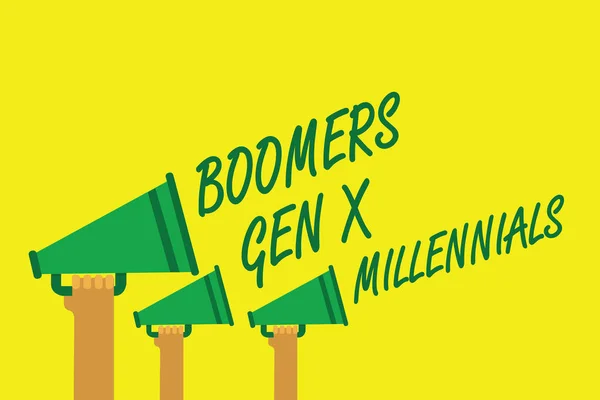 Escrita Mão Texto Boomers Gen Millennials Conceito Significado Geralmente Considerado — Fotografia de Stock