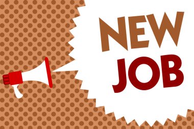 Word metin yazma yeni iş. İmzalama için iş kavramı sözleşme bulma iş fırsat arayışı daha iyi maaş megafon hoparlör konuşma balonu mesaj turuncu arka plana noktalı resim