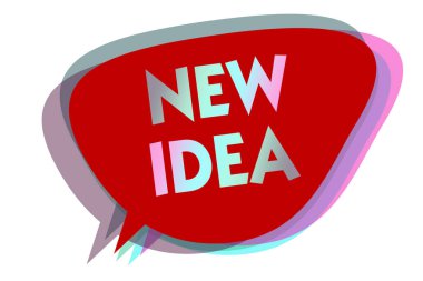 Word yazı metni yeni bir fikir. İş kavramı bir düşünce ya da gebe için zihinsel aktivite konuşma balonu fikir haber uyarı mektubu kırmızı gölgeler önemli niyeti söz bir ürün için başvurun