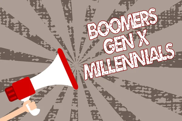 Signo Texto Mostrando Boomers Gen Millennials Foto Conceptual Generalmente Considera — Foto de Stock
