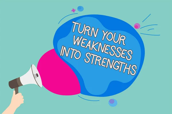 Fogalmi Kézi Írás Kapcsolja Your Gyengeségek Erősségei Mutatja Bemutató Munka — Stock Fotó