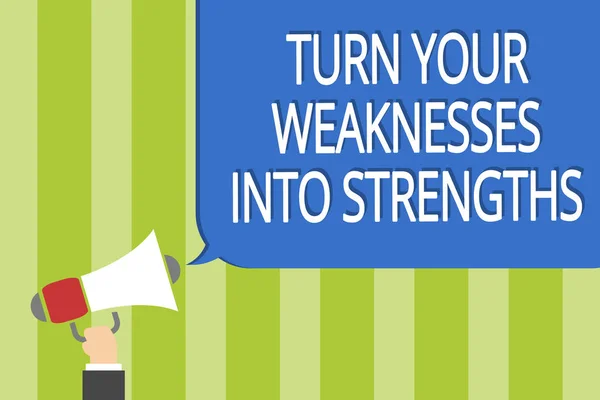 Texto Escrita Palavras Transforme Suas Fraquezas Forças Conceito Negócio Para — Fotografia de Stock