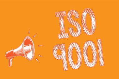 ISO 9001 gösterilen Not yazma. Ticari fotoğraf vitrine tasarlanmış yardım kuruluşlar emin olmak için müşteriler Grunge megafon hoparlör konuşma konuşmak çığlık çığlık ihtiyaçlarını karşılamak