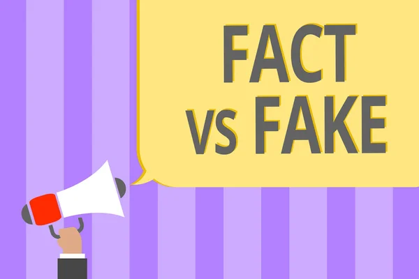 Text sign showing Fact Vs Fake. Conceptual photo Rivalry or products or information originaly made or imitation Megaphone loudspeaker loud screaming scream idea talk talking speech listen