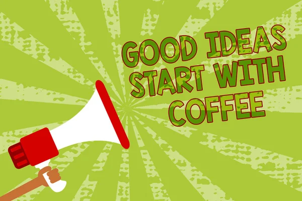 Uwaga Pisanie Wyświetlono Dobre Pomysły Start Kawy Biznes Zdjęcie Prezentujący — Zdjęcie stockowe