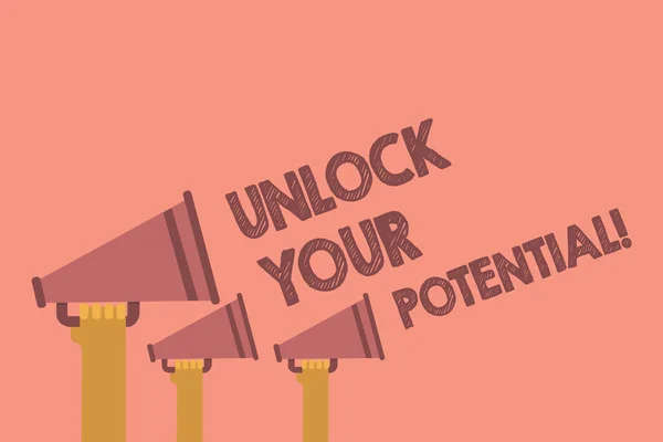 Uwaga Pisanie Wyświetlono Unlock Your Potential Biznesowe Zdjęcie Prezentujący Poprawić — Zdjęcie stockowe