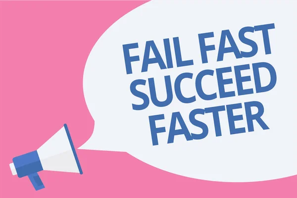 Word writing text Fail Fast Succeed Faster. Business concept for dont give up keep working on it to achieve Megaphone loudspeaker speech bubble important message speaking out loud