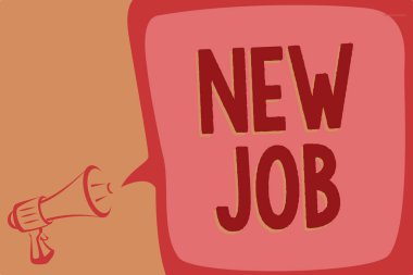 Yeni iş gösterilen Not yazma. İş fotoğraf vitrine imzalama sözleşme yüksek sesle konuşan bulma iş fırsat arayışı daha iyi maaş megafon hoparlör konuşma balonu önemli mesaj