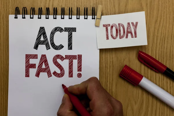 Conceptual Hand Writing Showing Act Fast Business Photo Text Voluntarily — Stock Photo, Image