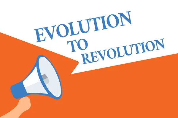 Escribiendo Una Nota Que Muestra Evolution Revolution Foto Negocios Que — Foto de Stock