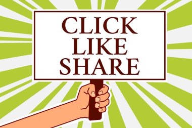 Kelime yazma metin gibi paylaşım'ı tıklatın. Metin göstergesi yönünde sinyal harita tasarım iş kavramı Internet paylaşım aşağıdaki Online medya ağ hakları kurulu sembolü için komut dosyası