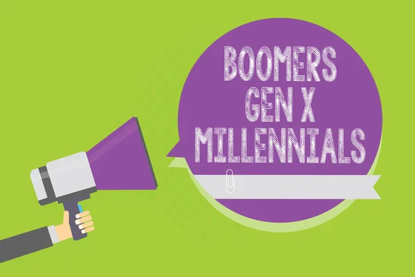 Word Tekst Boomers Gen Millennials Schrijven Businessconcept Voor Algemeen Beschouwd — Stockfoto