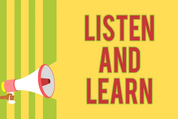 Scrivere Testi Mano Ascoltare Imparare Concetto Significato Prestare Attenzione Ottenere — Foto Stock