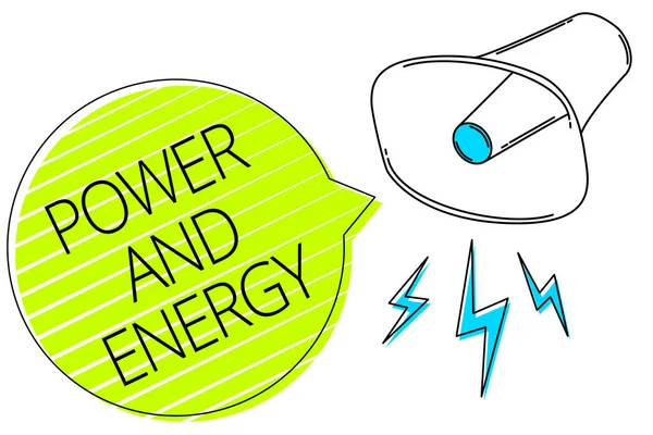 Escribiendo Nota Mostrando Poder Energía Foto Comercial Escaparate Electricidad Distribución —  Fotos de Stock