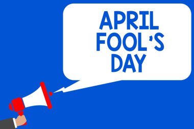 Word metin April Fool s yazma günüdür. Pratik şakalar mizah için iş kavramı pranks kutlama komik aptal çoklu satırları mavi komut dosyası iletisi ilan kamu hoparlör duyuru