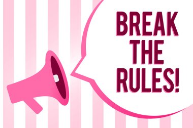 Kavramsal el Break The Rules gösterilen yazma. Değişiklikleri farklı isyan Reform ses hoparlör ifade her şeyi yapmak vitrine iş fotoğraf mesajları çok satırlı metin tasarım fikirlerini