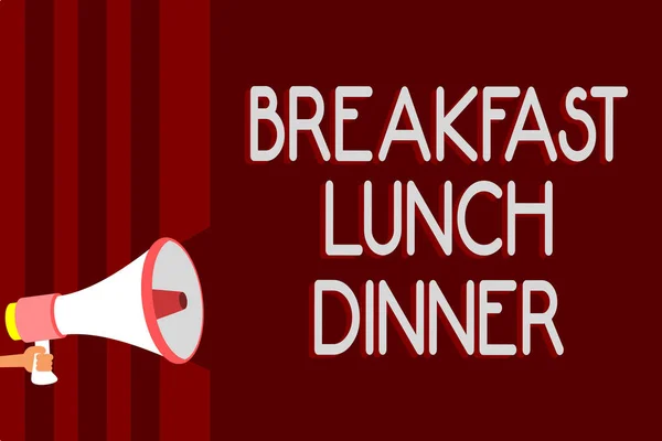 Handgeschreven Tekst Ontbijt Lunch Diner Begrip Betekenis Maaltijden Eten Bij — Stockfoto