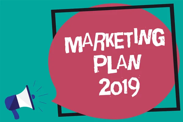 Texto Mano Plan Marketing 2019 Concepto Significado Horario Definición Marca — Foto de Stock