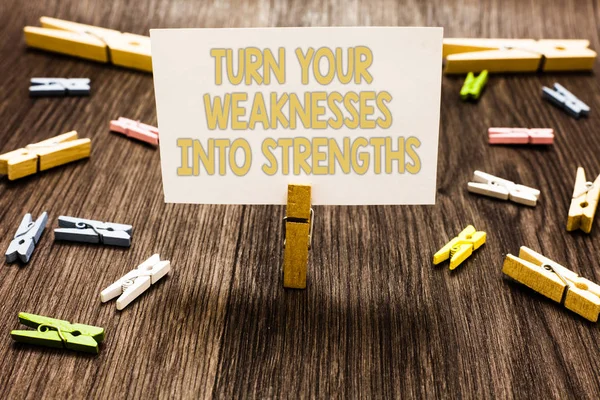 Text Sign Showing Turn Your Weaknesses Strengths Conceptual Photo Work — Stock Photo, Image