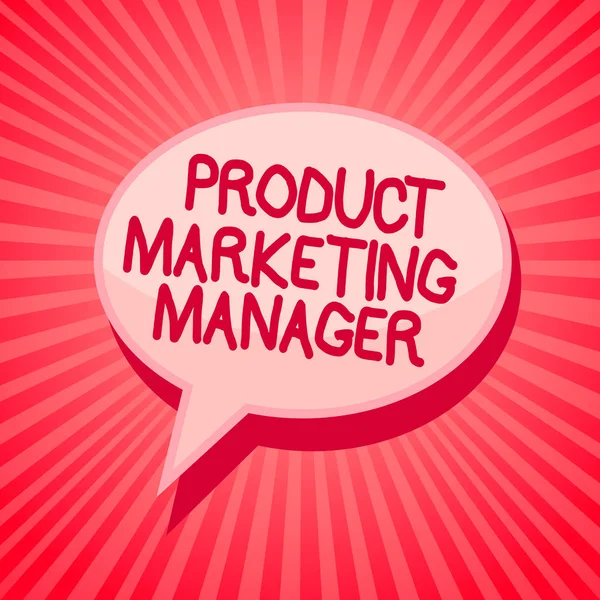 Handwriting text writing Product Marketing Manager. Concept meaning who responsible for putting plan to sell product Pink speech bubble message reminder rays shadow important intention saying