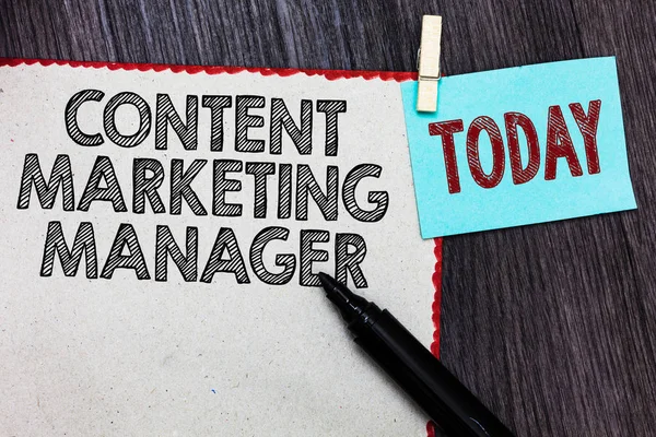 Schreiben Notiz Zeigt Content Marketing Manager Business Foto Zeigt Wer — Stockfoto