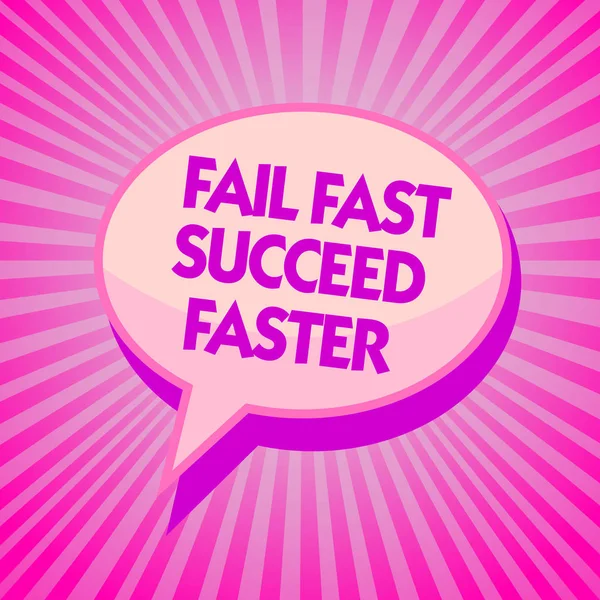 Text sign showing Fail Fast Succeed Faster. Conceptual photo dont give up keep working on it to achieve Purple speech bubble message reminder rays shadow important intention